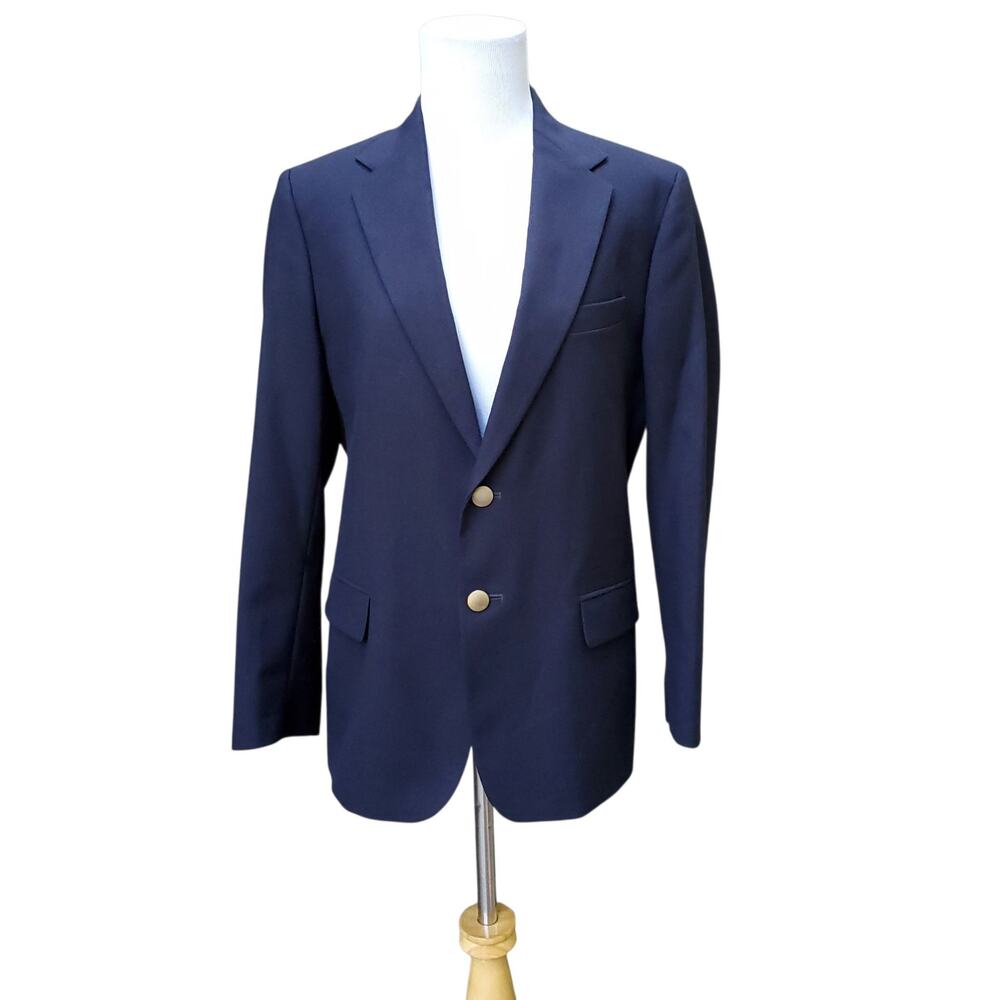 Lands' End Blue Wool Poly Blazer Jacket Gold Button Academia Preppy Sz 14